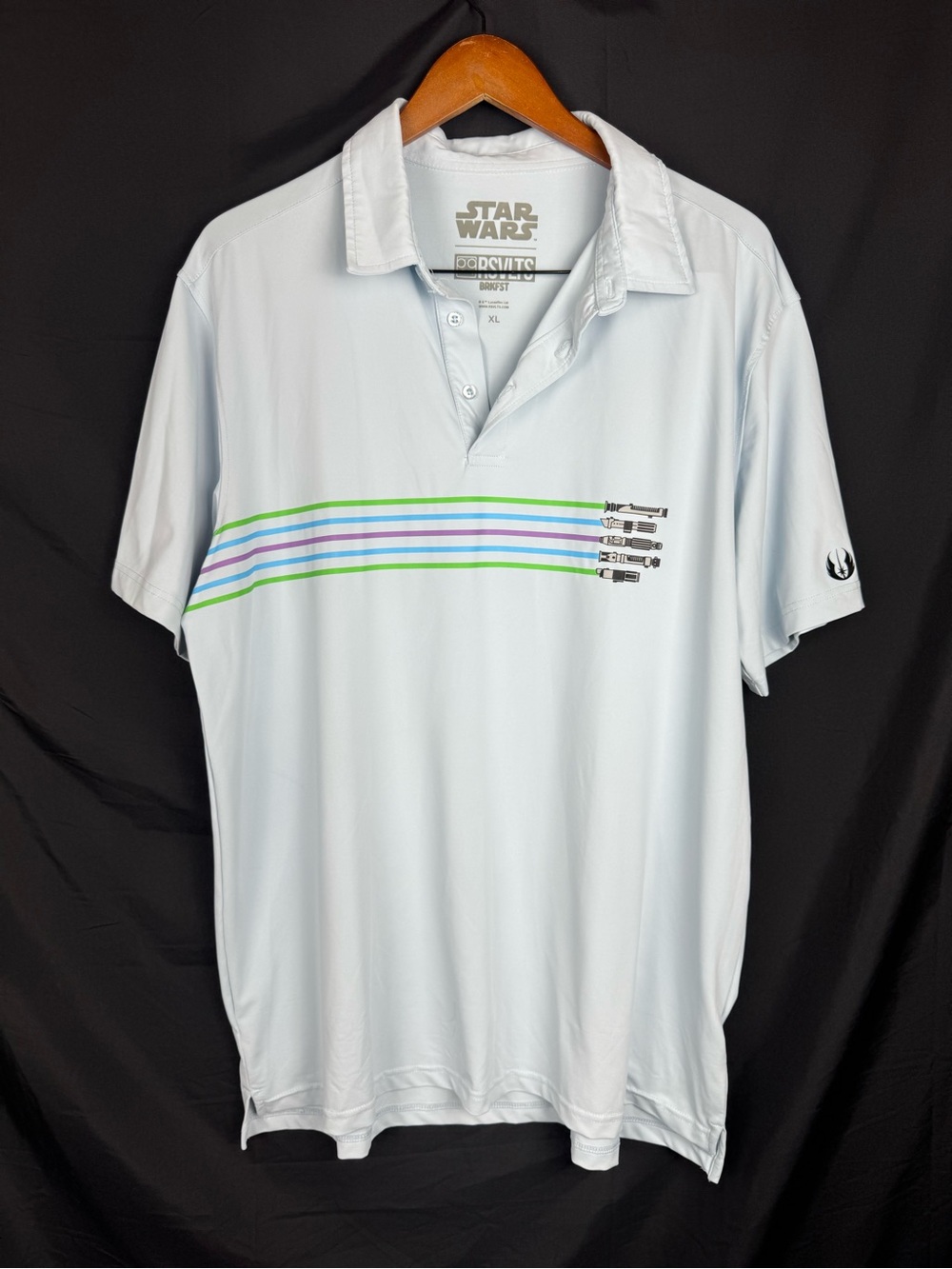 RSVLTS Star Wars Polo Shirt XL BRKFST Lightsaber The Elegant Weapon Golf Blue